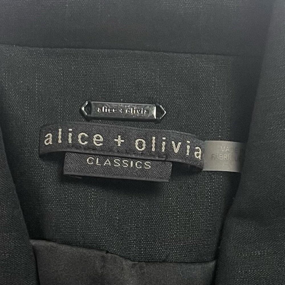 Alice + Olivia Shan Linen Rolled Cuff Blazer in Black Size 14 Like New - Picture 7 of 8